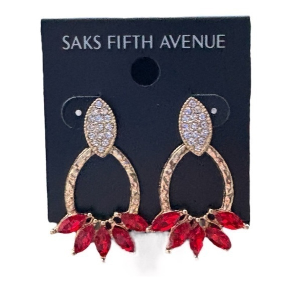 3/$40 Saks Fifth Avenue Gold and Red Dangle.Statement Earrings